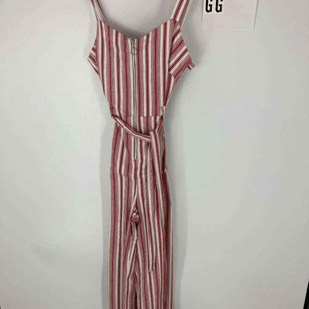 NWT Romeo + Juliet Couture red striped wide leg jumpsuit sz L - Picture 4 of 12